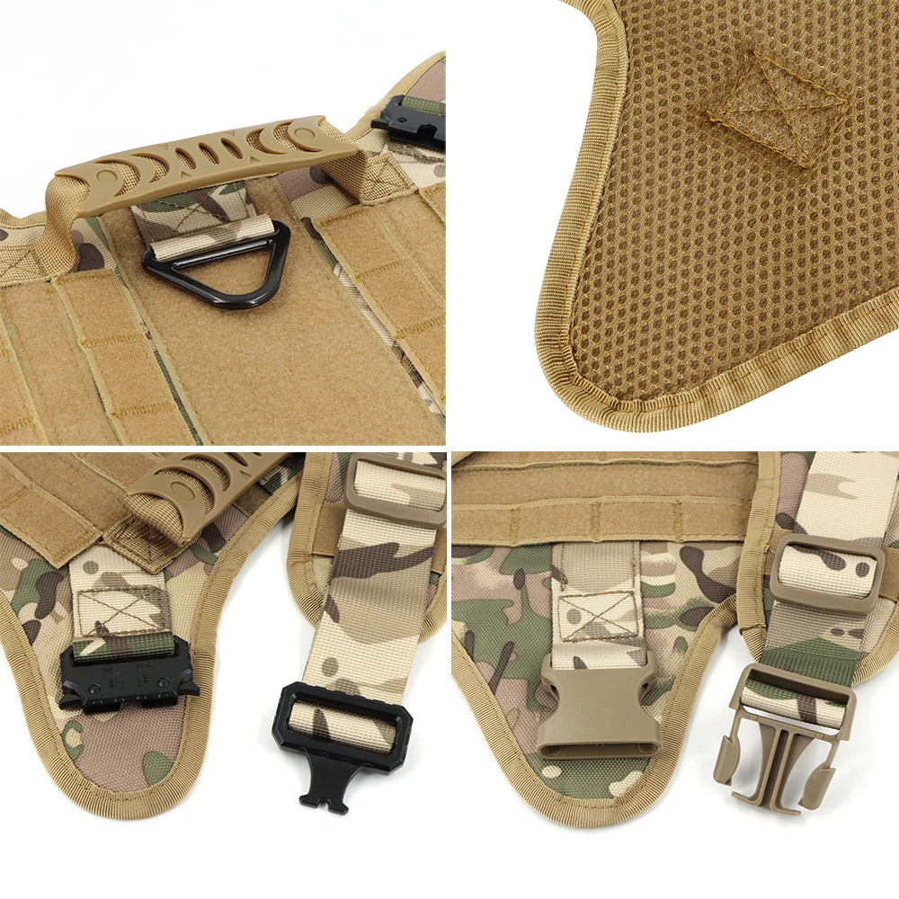 Dog Harness Leash Collar Patches Set for Medium Large Dogs Military Pet Vest Adjustable Tactical Dog Harnesses Training Walking Dog Harness Leash Collar Patches Set for Medium Large Dogs Military Pet Vest Adjustable Tactical Dog Harnesses Training Walking