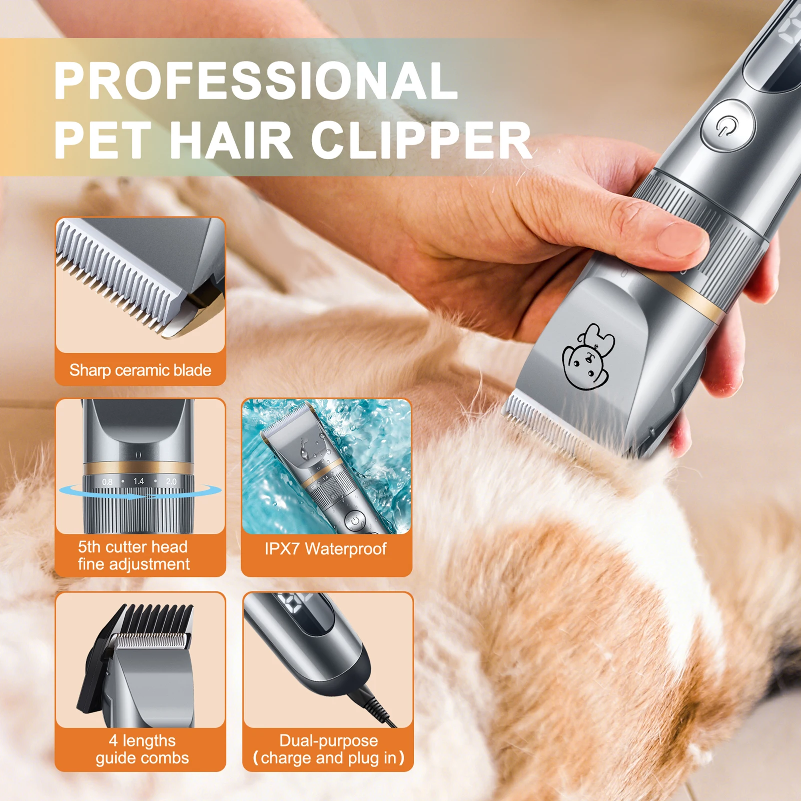 Pet Hair Trimmer Quiet Cat Clippers Grooming Kit with Comb 5 Speed Cat Shavers for Matted Long Hair