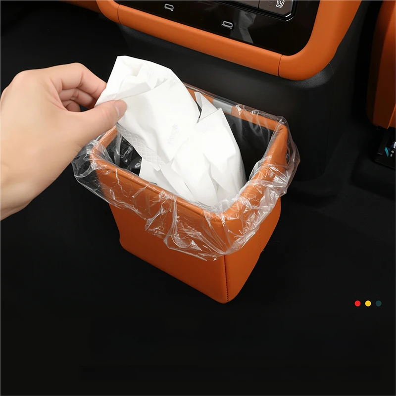 For JETOUR G700 2025+ Foldable Trash Can Storage Box Leather Trash Can Second Row Trash Bag Interior Upgrade Car Accessories