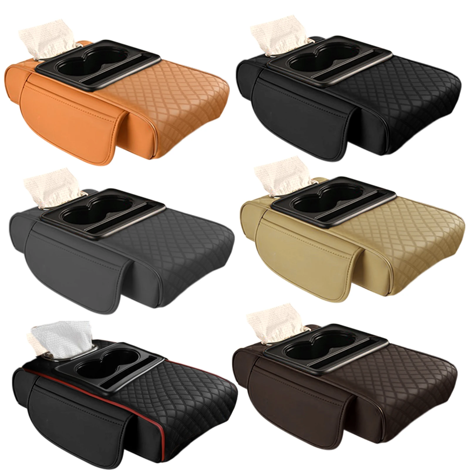 Car Armrest Box Heightening Cushion With Cup Holder Tissue Box Side Storage Pocket For Auto Interior Arm Rest Cover Height Pad Car Armrest Box Heightening Cushion With Cup Holder Tissue Box Side Storage Pocket For Auto Interior Arm Rest Cover Height Pad