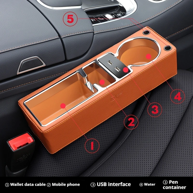 Car Seat Gap Filler Organizer With Cup Holder Front Seat Console Side Pocket With Dual USB Charger PU Leather Car Interior Car Seat Gap Filler Organizer With Cup Holder Front Seat Console Side Pocket With Dual USB Charger PU Leather Car Interior