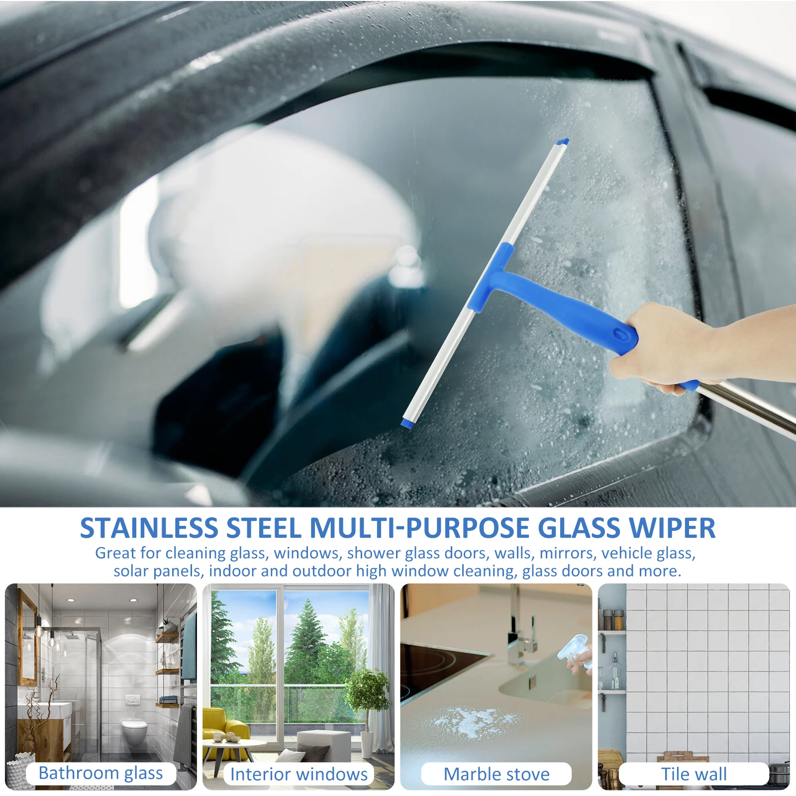Window Squeegee Cleaner Professional Glass Cleaning Tool Kit Squeegee and Scrubber with 53inch Stainless Steel Pole Removable Window Squeegee Cleaner Professional Glass Cleaning Tool Kit Squeegee and Scrubber with 53inch Stainless Steel Pole Removable