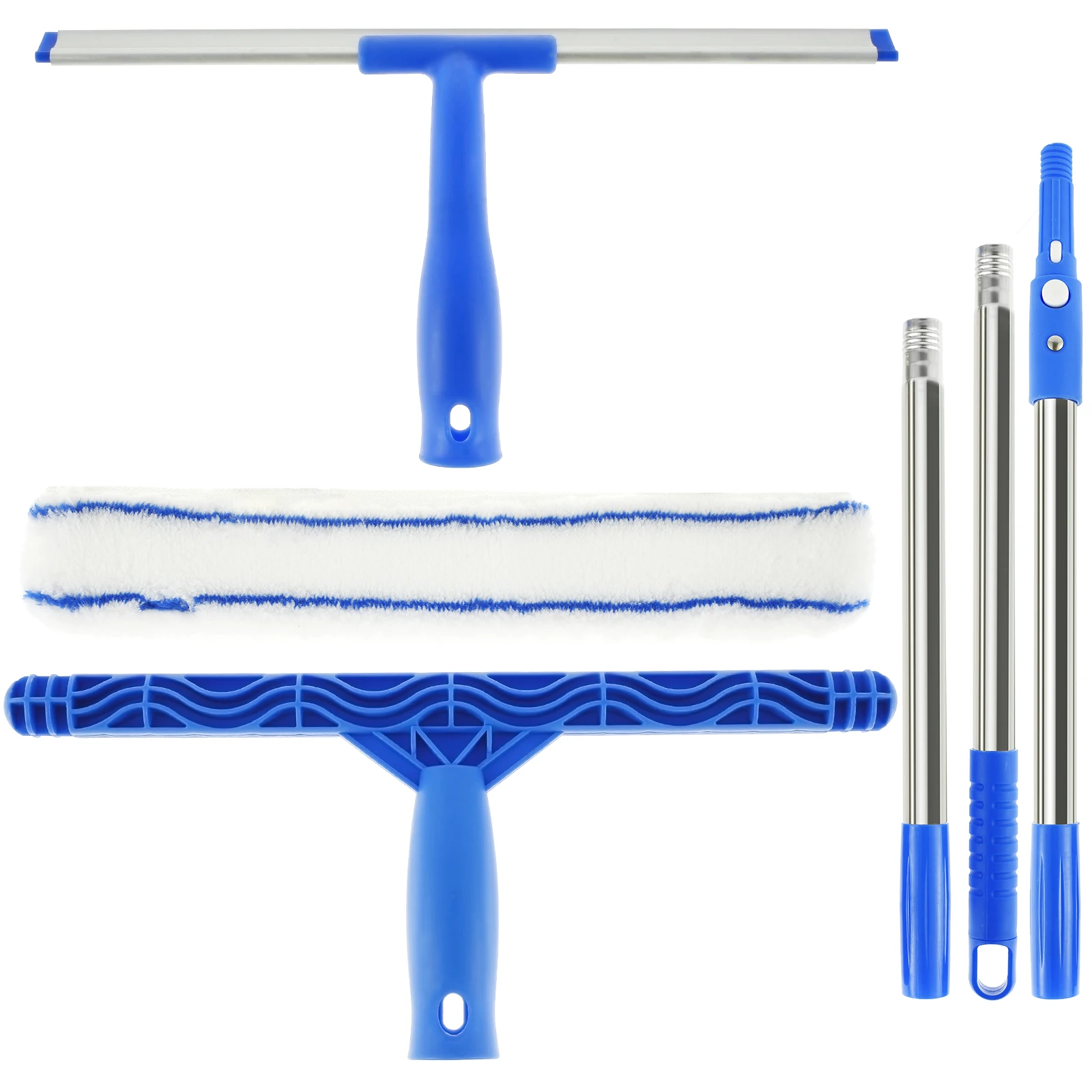 Window Squeegee Cleaner Professional Glass Cleaning Tool Kit Squeegee and Scrubber with 53inch Stainless Steel Pole Removable