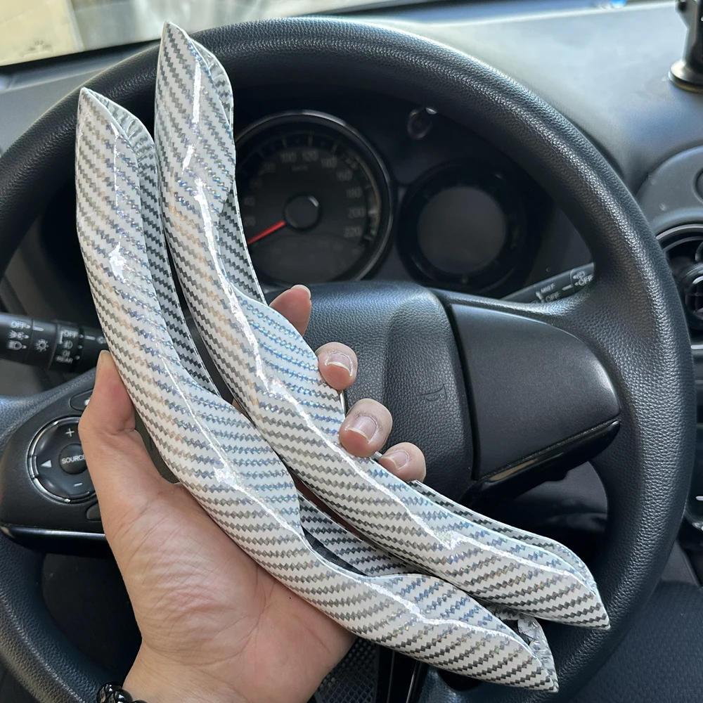 Car Steering Wheel Cover Set, Glossy Carbon Fiber Texture, 2-Piece Breathable and Anti-Slip Grip, Universal Fit Interior Upgrade