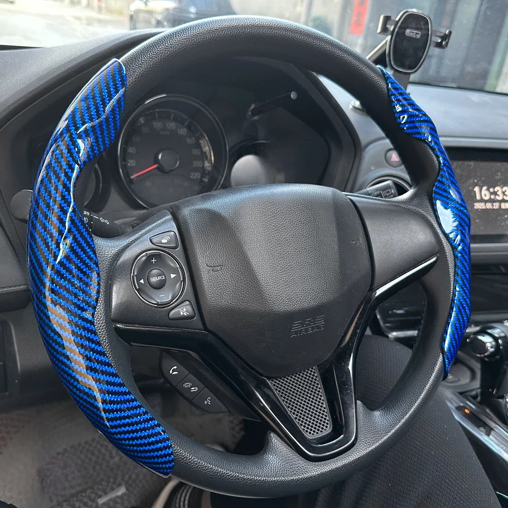 Car Steering Wheel Cover Set, Glossy Carbon Fiber Texture, 2-Piece Breathable and Anti-Slip Grip, Universal Fit Interior Upgrade Car Steering Wheel Cover Set, Glossy Carbon Fiber Texture, 2-Piece Breathable and Anti-Slip Grip, Universal Fit Interior Upgrade