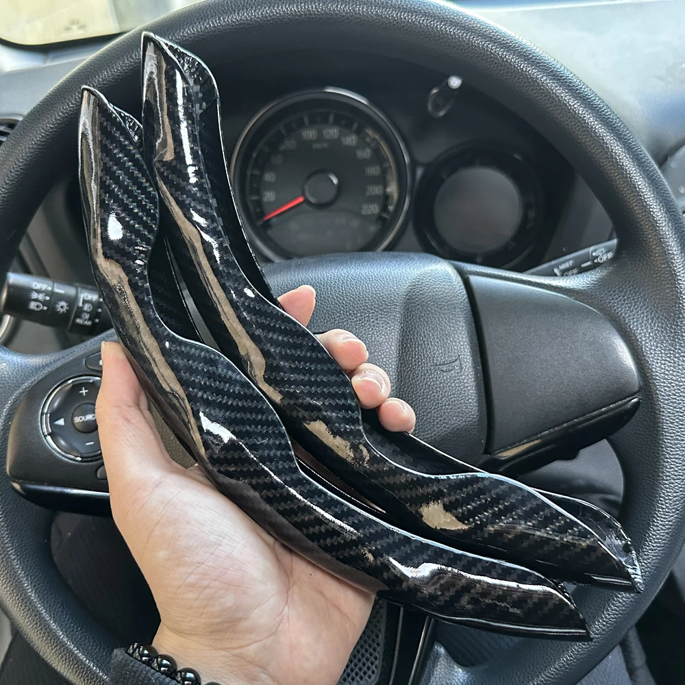 Car Steering Wheel Cover Set, Glossy Carbon Fiber Texture, 2-Piece Breathable and Anti-Slip Grip, Universal Fit Interior Upgrade