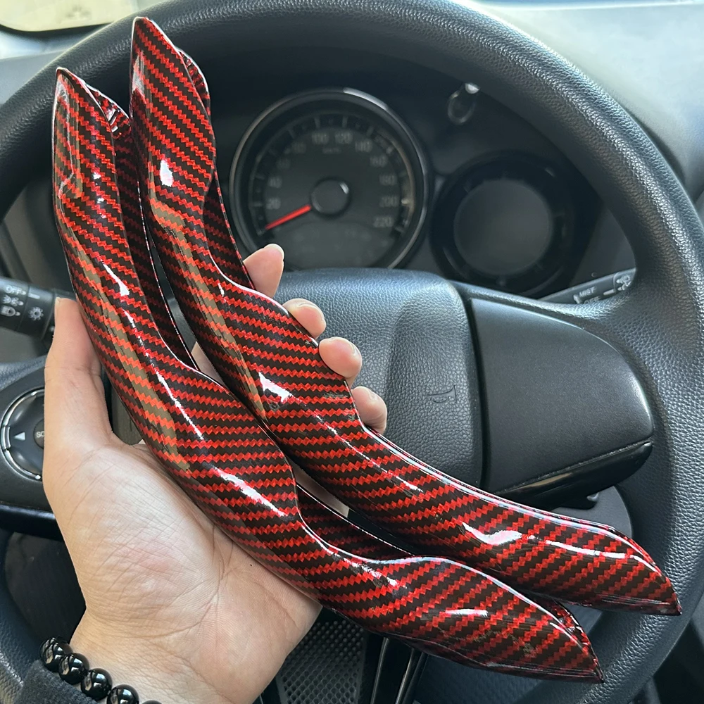 Car Steering Wheel Cover Set, Glossy Carbon Fiber Texture, 2-Piece Breathable and Anti-Slip Grip, Universal Fit Interior Upgrade