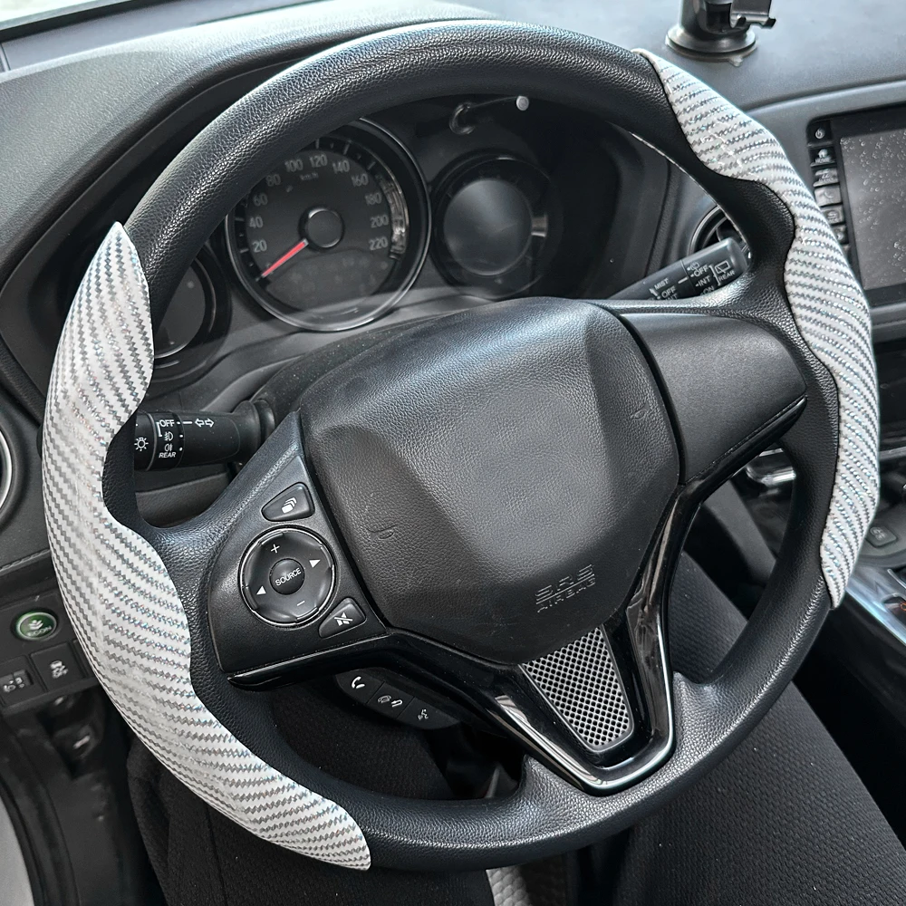 Car Steering Wheel Cover Set, Glossy Carbon Fiber Texture, 2-Piece Breathable and Anti-Slip Grip, Universal Fit Interior Upgrade Car Steering Wheel Cover Set, Glossy Carbon Fiber Texture, 2-Piece Breathable and Anti-Slip Grip, Universal Fit Interior Upgrade